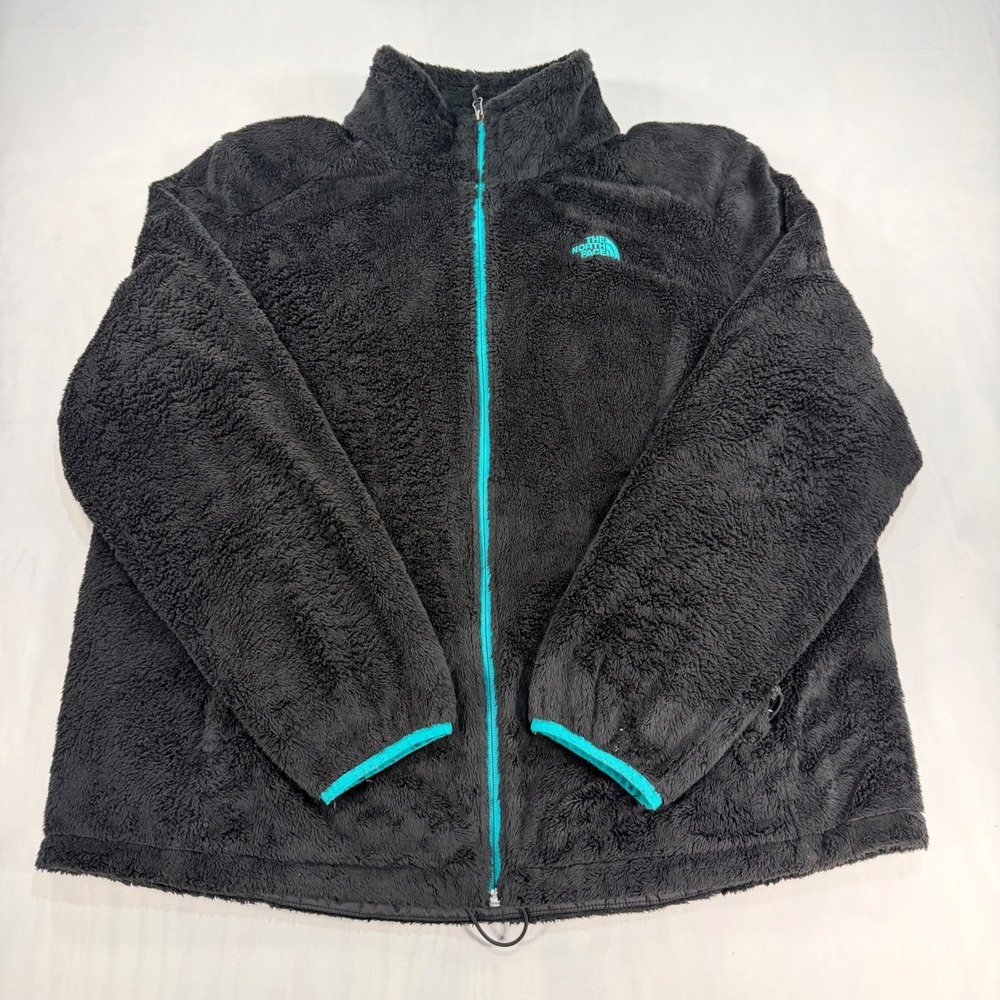 The North Face Osito Fleece Jacket Womens XXXL Black Teal Trim Full Zip Coat